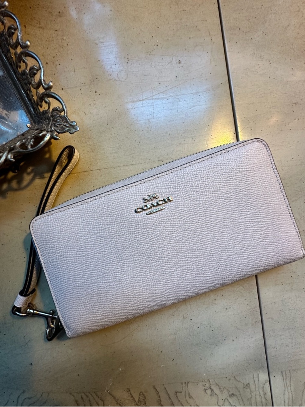 Coach Leather Wristlet in White and Gold